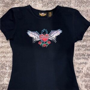 Harley-Davidson Women's Black Tee with Winged Heart Graphic Size M